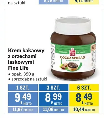 Krem kakaowy z orzechami laskowymi Fine Life promocja w Makro