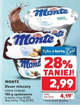 Deser mleczny Monte różne rodzaje promocja w Kaufland