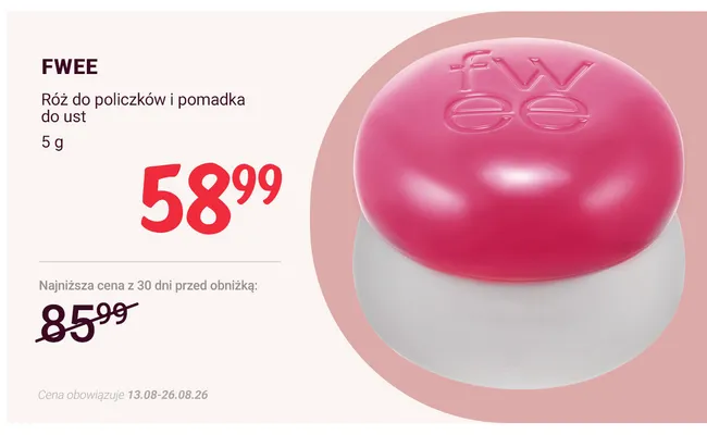 Róż do policzków i pomadka do ust Fwee promocja w Rossmann