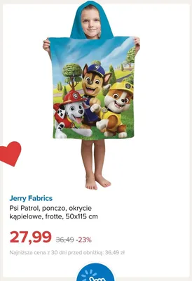 Okrycie kąpielowe ponczo frotte Psi Patrol Jerry Fabrics 50x115 cm promocja w Smyk