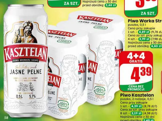 Piwo Kasztelan Jasne Pełne puszka promocja w Dino