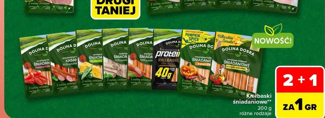 Kiełbaski śniadaniowe Dolina Dobra promocja w Carrefour Market