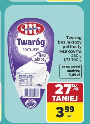 Twaróg bez laktozy półtłusty Mlekovita promocja w Carrefour Market