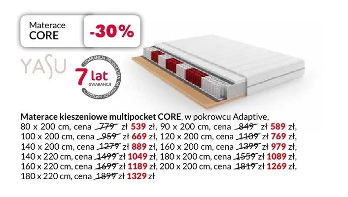 Materac kieszeniowy multipocket CORE 80x200 cm promocja w Salony Agata