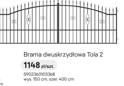 Brama dwuskrzydłowa Tola 2 promocja w Castorama