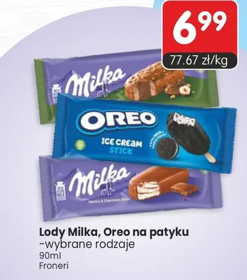 Lody Milka, Oreo na patyku wybrane rodzaje promocja w Market Point