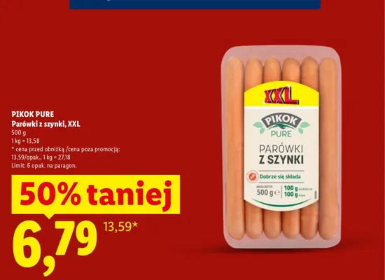 Parówki z szynki Pikok Pure XXL promocja w Lidl