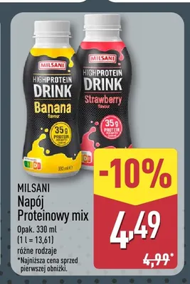 Napój proteinowy truskawkowy Milsani promocja w Aldi