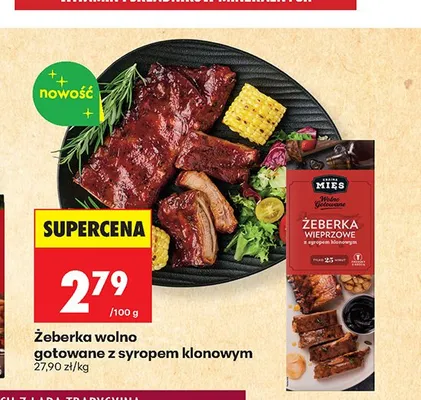 Żeberka wieprzowe wolno gotowane z syropem klonowym Kraina Mięs promocja w Biedronka