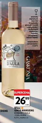 Wino białe Gros Manseng Domaine d'Aula słodkie promocja w Intermarche