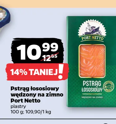 Pstrąg łososiowy wędzony na zimno plastry Port Netto promocja w Netto