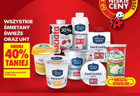 Śmietana świeża, UHT wszystkie rodzaje promocja w Biedronka
