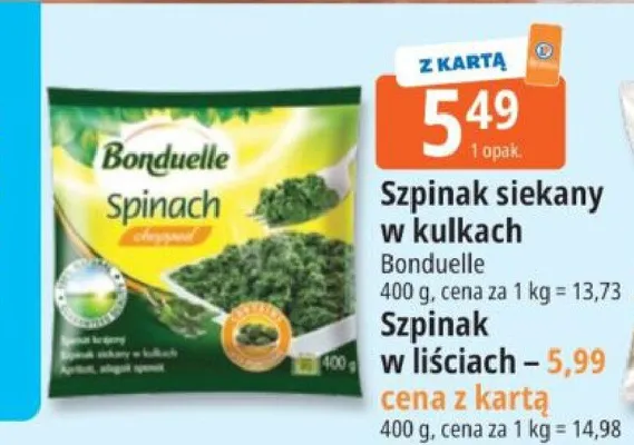 Szpinak siekany w kulkach Bonduelle promocja w Leclerc