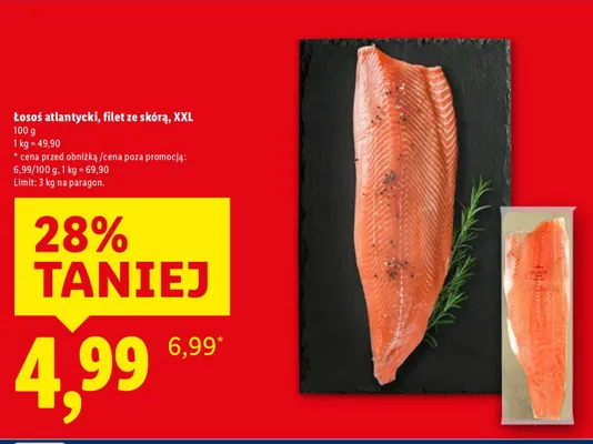 Łosoś atlantycki, filet ze skórą, XXL promocja w Lidl
