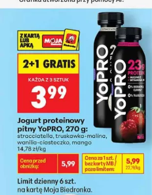 Jogurt proteinowy pitny YoPRO wanilia-ciasteczko promocja w Biedronka
