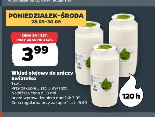 Wkład olejowy do zniczy Światełko promocja w Netto