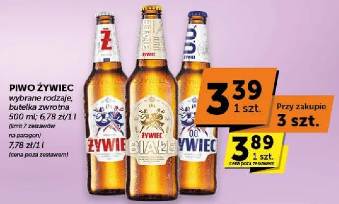 Piwo wybrane rodzaje, butelka zwrotna 500ml promocja w ABC