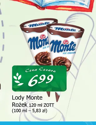 Lody Monte Rożek Zott promocja w CEZAR Delikatesy