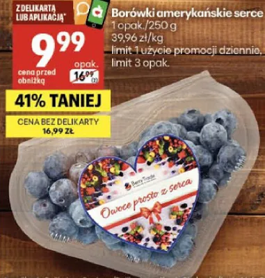 Borówki amerykańskie serce promocja w Delikatesy Centrum