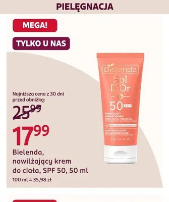 Nawilżający krem do ciała Bielenda Sol D'Or SPF 50 promocja w Rossmann