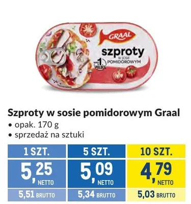 Szproty w sosie pomidorowym Graal promocja w Makro