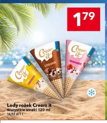 Lody rożek Cream it truskawkowy promocja w LEWIATAN