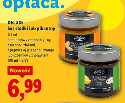 Sos słodki lub pikantny pomidorowy z mandarynką, z mango i ziołami, z papryczką jalapeño i mango lub czosnkowy z jogurtem promocja w Lidl