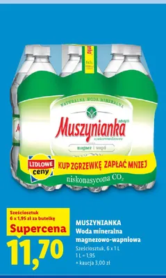 Woda mineralna Muszynianka magnezowo-wapniowa niskonasycona CO2 6-pak promocja w Lidl