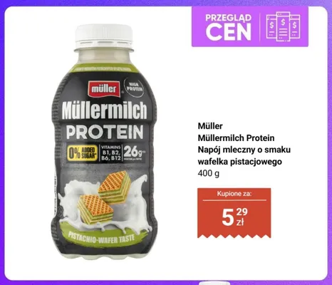 Napój mleczny Müller Müllermilch Protein o smaku wafelka pistacjowego promocja w Dino