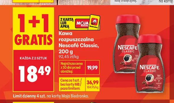 Kawa rozpuszczalna Nescafé Classic promocja w Biedronka