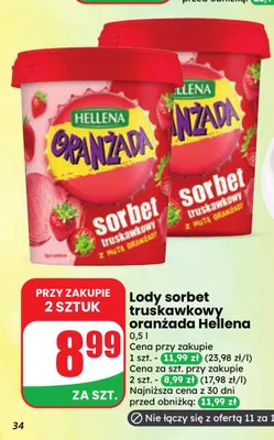 Lody sorbet truskawkowy Oranżada Hellena promocja w Dino