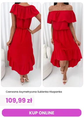 Sukienka damska czerwona asymetryczna hiszpanka ModnaKiecka.pl promocja w Modna Kiecka