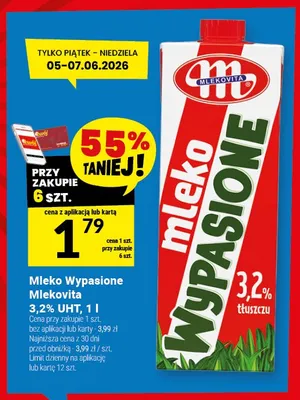 Mleko Wypasione Mlekovita 3,2% UHT promocja w Twój Market