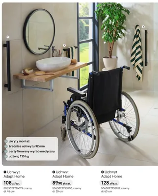Uchwyt łazienkowy Adapt Home czarny dł. 30 cm promocja w Castorama