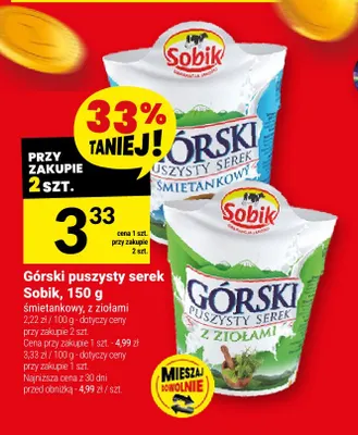 Górski puszysty serek z ziołami Sobik promocja w Twój Market