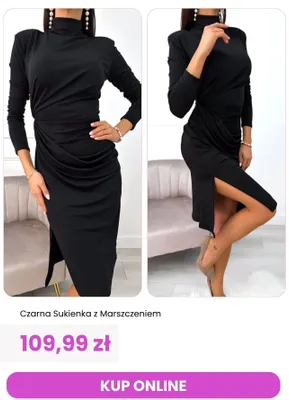 Sukienka czarna z marszczeniem ModnaKiecka.pl promocja w Modna Kiecka