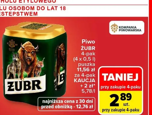 Piwo Żubr 4-pak promocja w Carrefour
