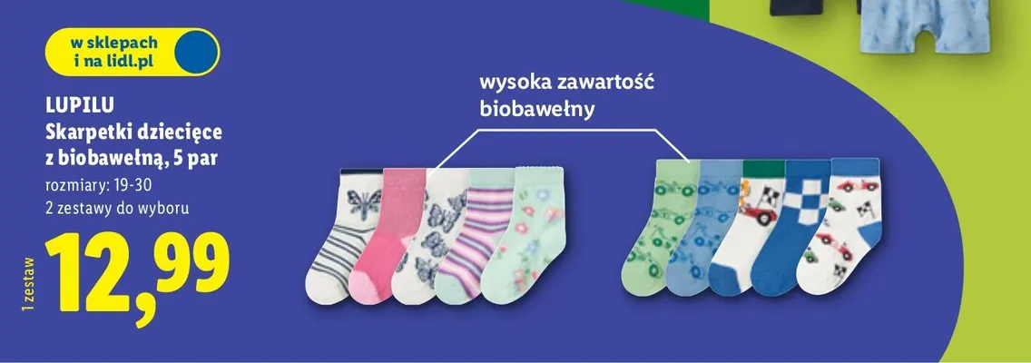 Skarpetki dziecięce z biobawełną, 5 par promocja w Lidl