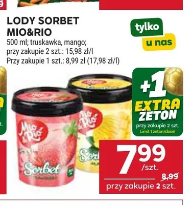 Lody sorbet truskawkowy Mio&Rio promocja w Stokrotka