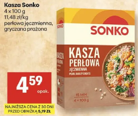 Kasza perłowa jęczmienna Sonko promocja w Delikatesy Centrum