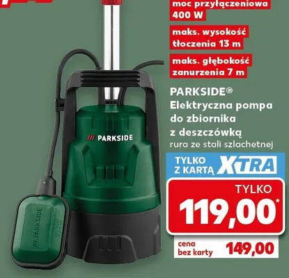Elektryczna pompa do zbiornika z deszczówką PARKSIDE rura ze stali szlachetnej moc przyłączeniowa 400W maks. wysokość tłoczenia 13m maks. głębokość zanurzenia 7m promocja w Kaufland