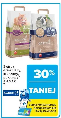 Żwirek drewniany, kruszony, peletowy Animax 7l promocja w Carrefour