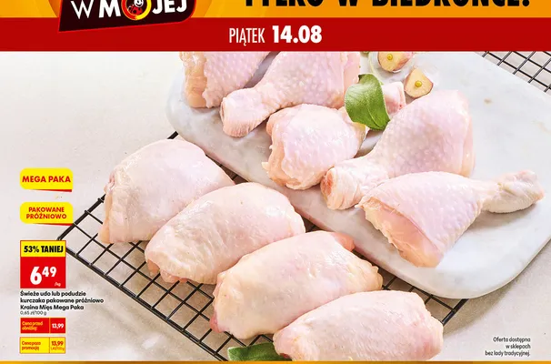 Świeże udo kurczaka pakowane próżniowo Kraina Mięs Mega Paka promocja w Biedronka