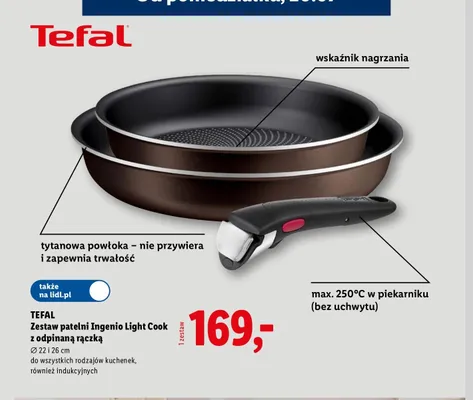 Zestaw patelni Tefal Ingenio Light Cook z odpinaną rączką promocja w Lidl