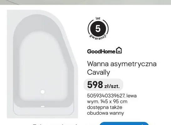 Wanna asymetryczna GoodHome Cavally 145x95 cm promocja w Castorama