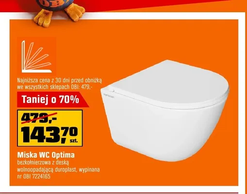 Miska WC Optima bezkołnierzowa z deską wolnoopadającą promocja w OBI