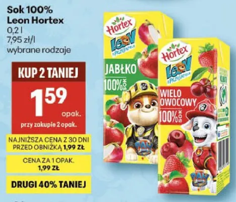 Sok 100% jabłko, wielo owocowy promocja w Delikatesy Centrum
