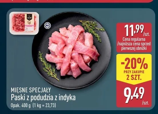 Paski z podudzia z indyka Mięsne Specjały promocja w Aldi