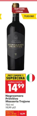 Wino czerwone półwytrawne Negroamaro Primitivo Masseria Trajone promocja w Biedronka