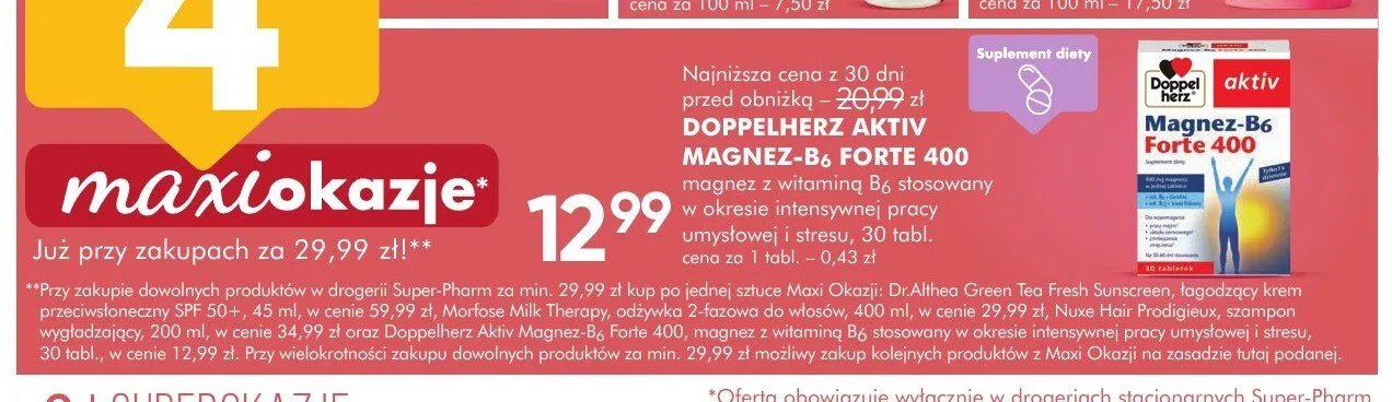 Suplement diety Doppelherz Aktiv Magnez-B6 Forte 400 promocja w Super-Pharm